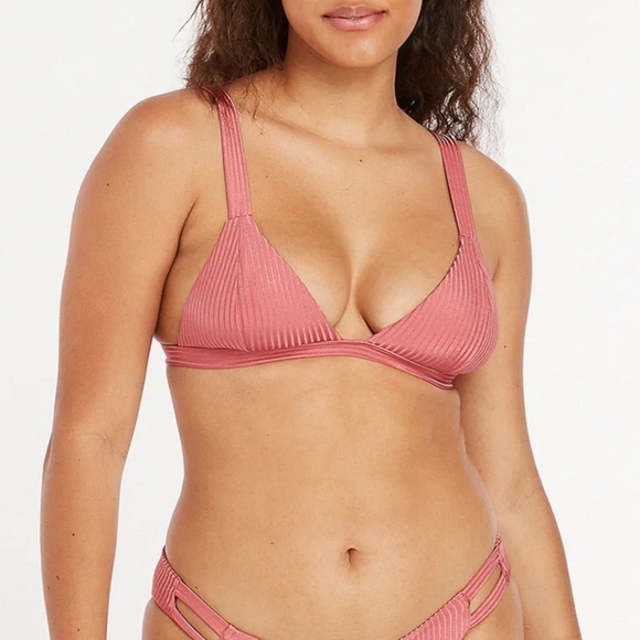 NWT Volcom Simply Rib Triangle Bikini Top in Dusty Rose - Picture 1 of 7